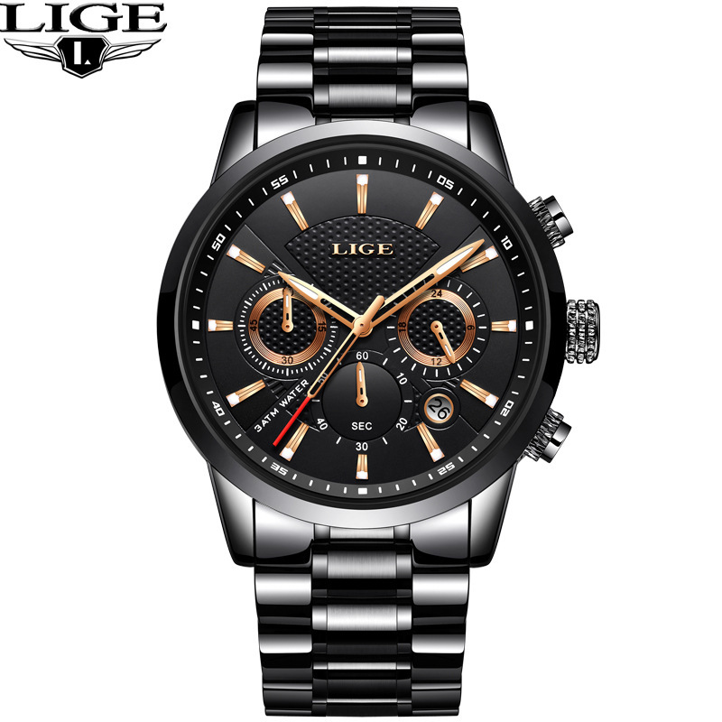 New LIGE 9866 men's sports quartz watch waterproof steel belt binocular multifunctional watch business watch - Image 7