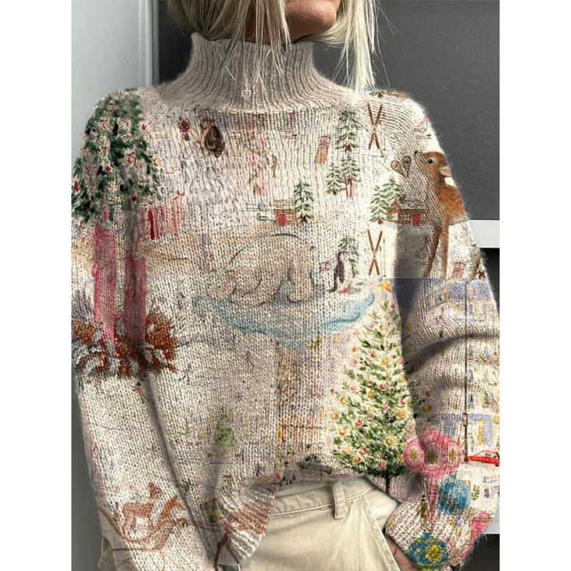 New Christmas Abstract Print Casual Cape Cardigan Sweater for Foreign Trade and Cross-Border - Image 40