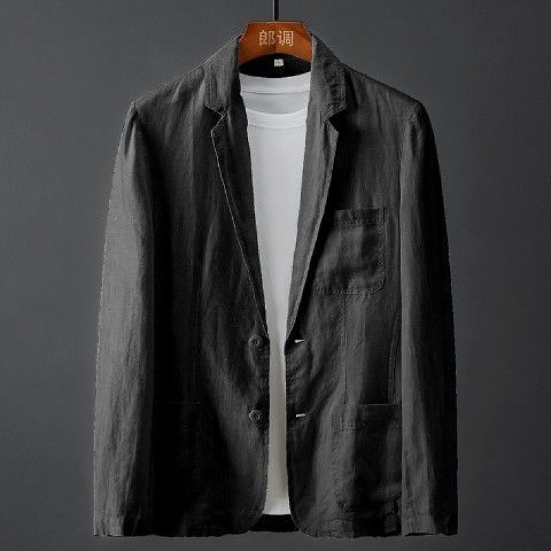 Solid color linen suit men spring and summer middle-aged and young slim casual business thin breathable single suit comfortable jacket men - Image 3