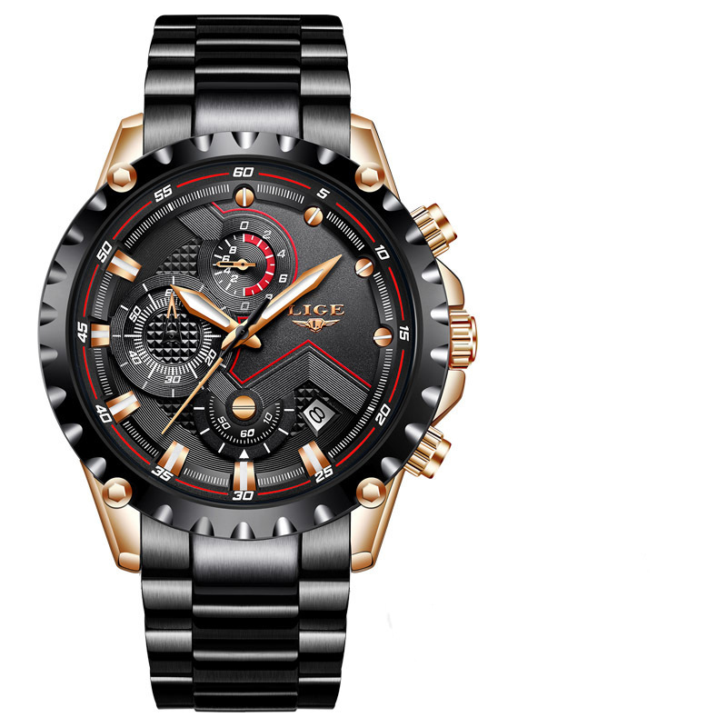 LIGE Milan mesh fashion quartz watch multi-functional six-pin chronograph calendar watch business watch 9821 - Image 10