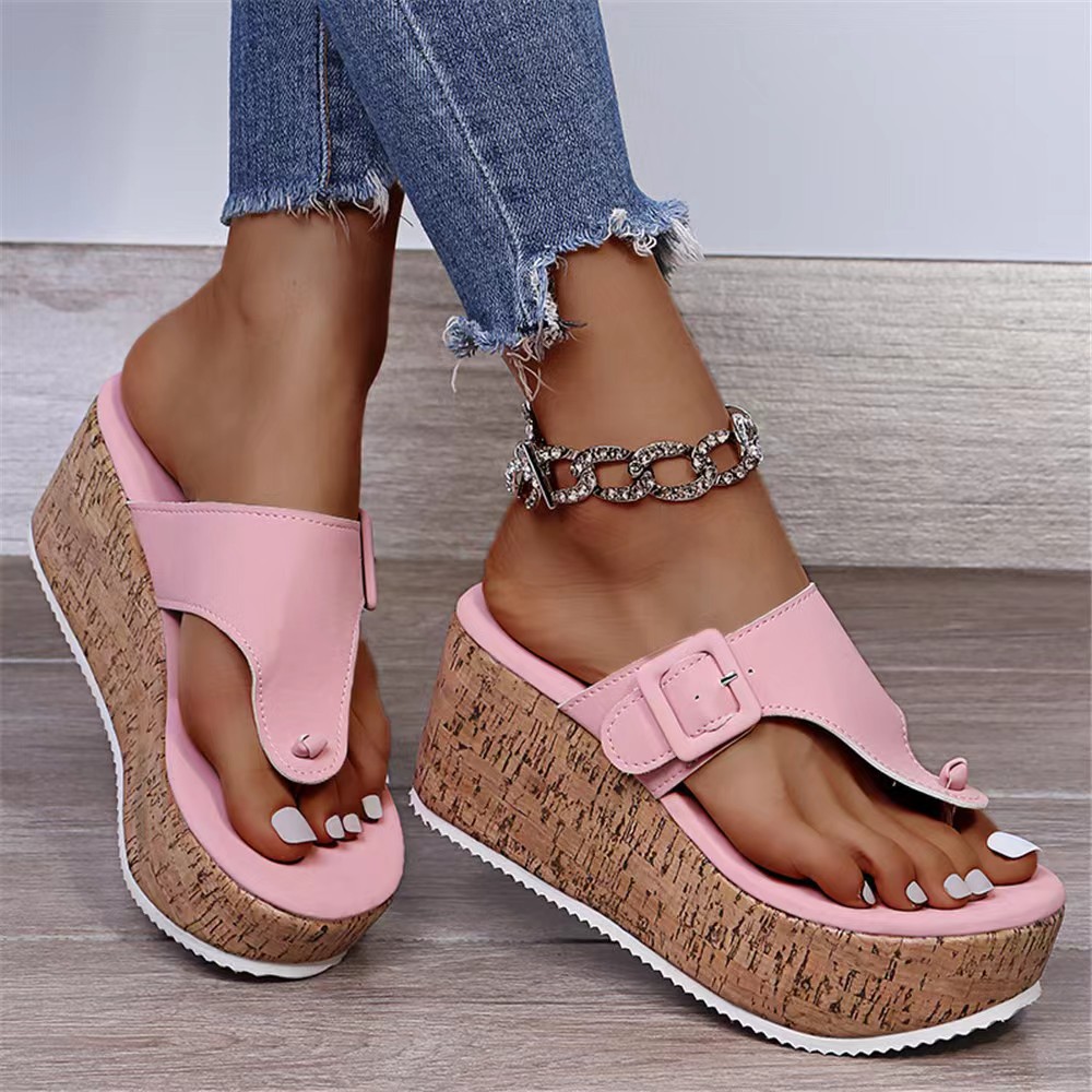 2023 summer new women's shoes foreign trade large size wish independent station wedge women's buckle sandals in stock - Image 4