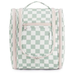 Checkered pattern travel makeup bag for women, portable large capacity storage bag, multi-functional hanging toiletry bag, waterproof makeup case