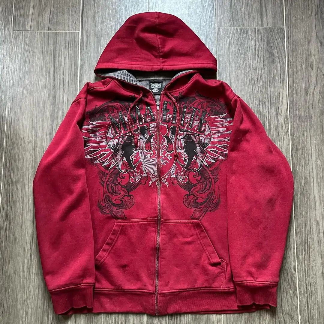 Y2K skeleton zip-up hoodie, 90s retro graphic print zip-up top, sweatshirt, sweatshirt, men's and women's. - Image 20