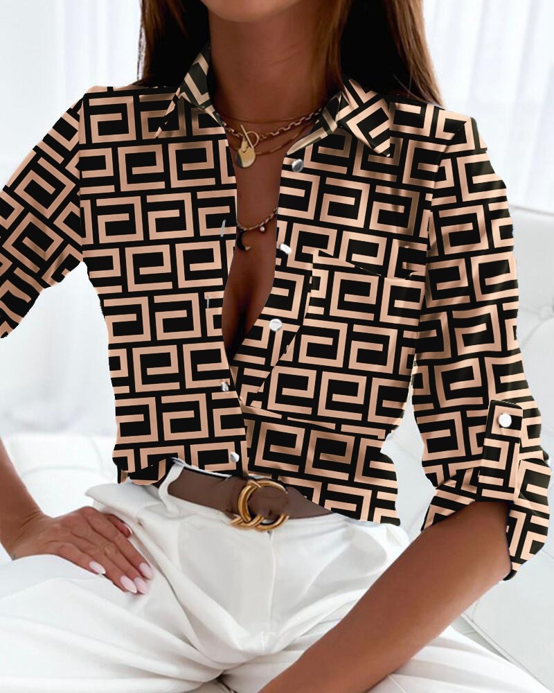 2023 European and American foreign trade women's clothing cross-border spring and autumn tops independent station Amazon long-sleeved shirt printed shirt women - Image 19