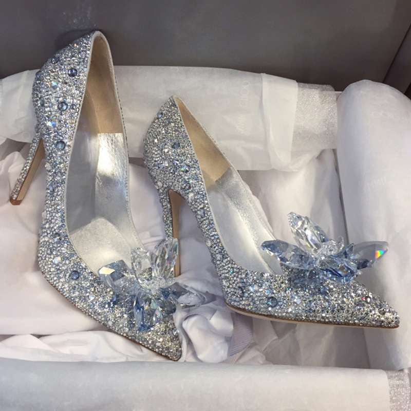 Lin Chiling star with the same Cinderella crystal shoes women's 2021 early spring new pointed toe stiletto bridal high-heeled wedding shoes - Image 5