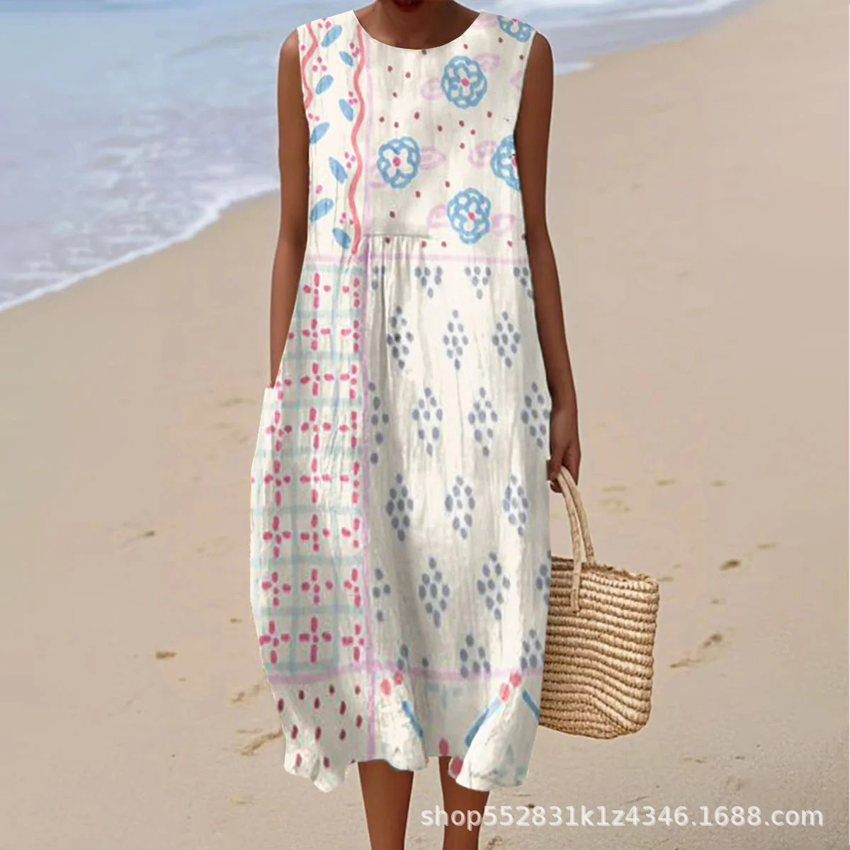 2025 European and American spring and summer new sleeveless casual printed temperament long dress slim small fresh casual dress - Image 21