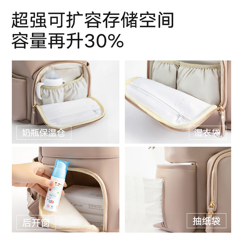 Large capacity PU leather backpack, diaper bag, maternity and baby handbag, portable and lightweight. - Image 4