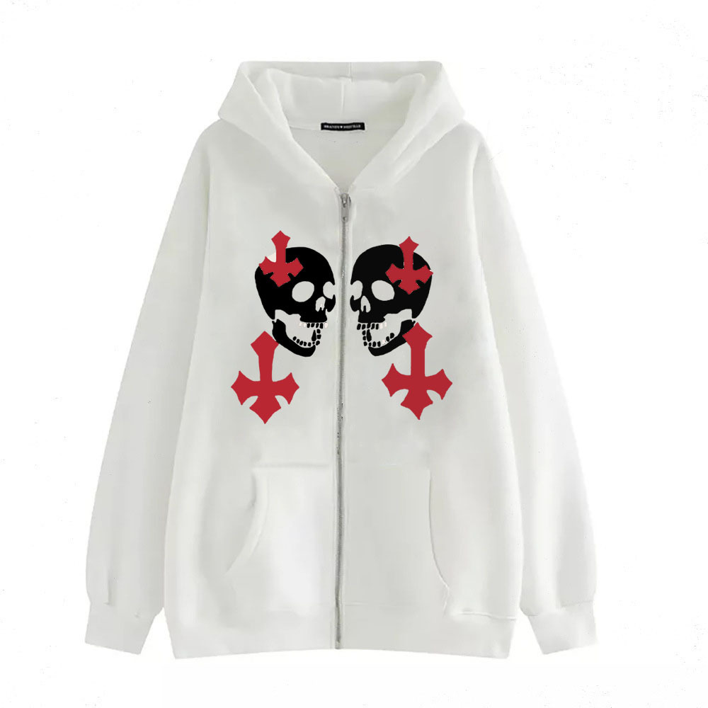 New arrival Skull Wings Hooded Zipper Sweatshirt Women Korean Style Plus Velvet Thickened Loose Sports Cardigan Sweatshirt Women - Image 38