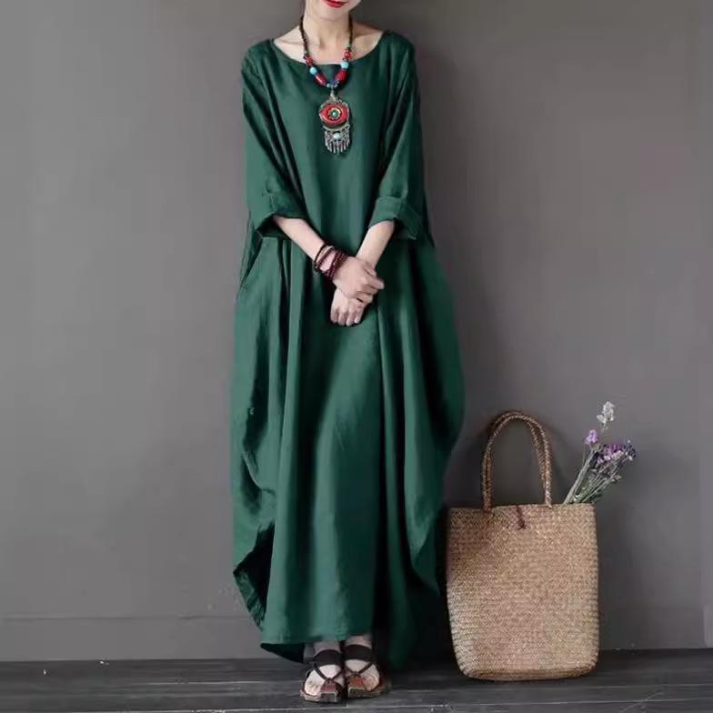 2025 Spring/Summer New Arrival Amazon AliExpress Wish Literary Loose Plus Size Cotton Linen Long Dress - Image 5