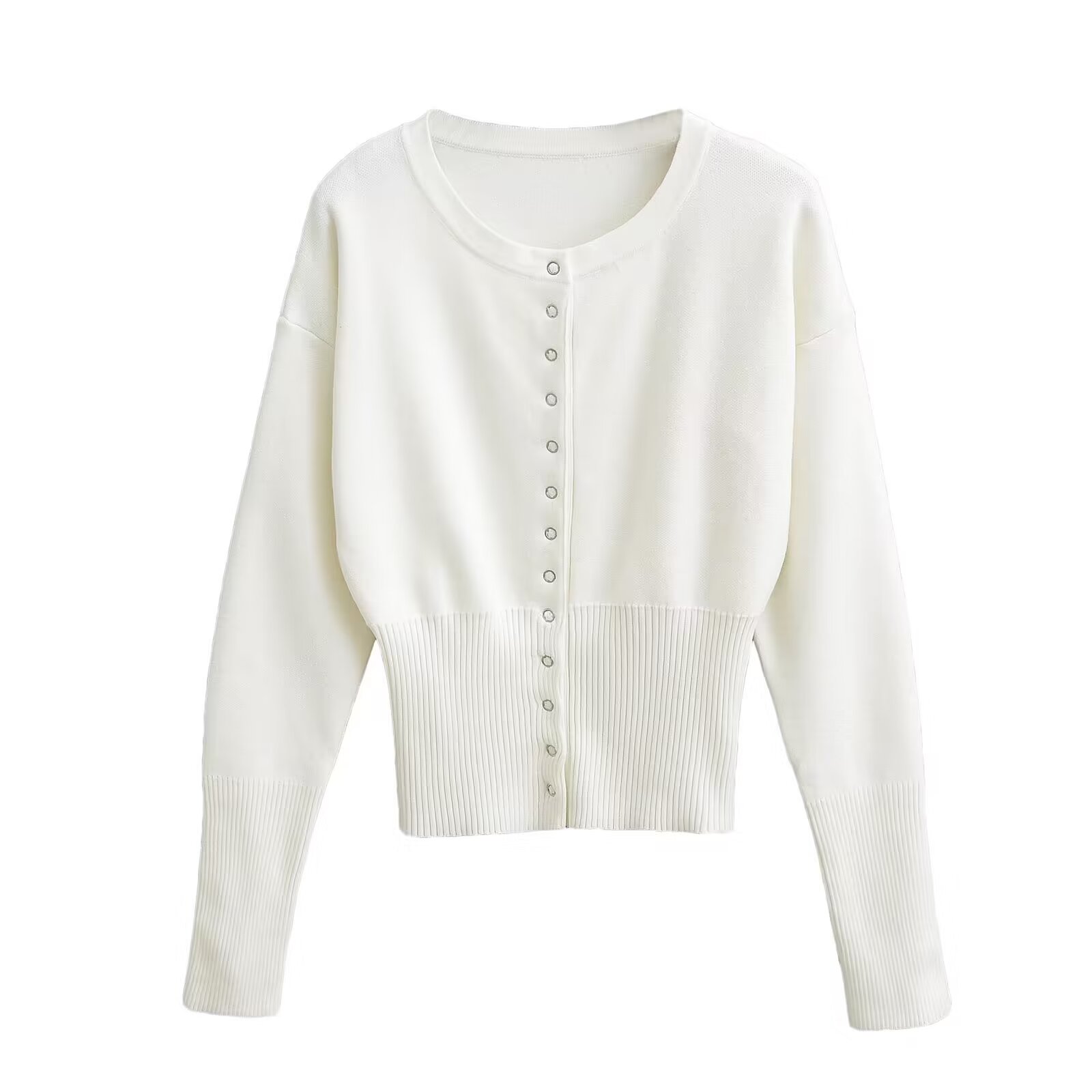 European and American high waist women's round neck single breasted knitted sweater female niche design short top with thin sweater trend - Image 7