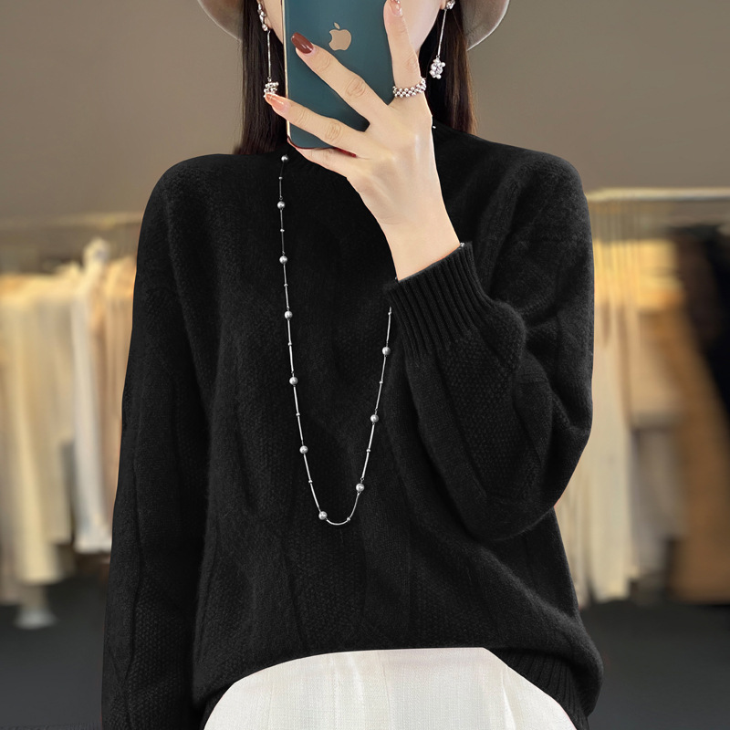 New autumn/winter pullover sweater for women, high neck wool sweater, loose knit base layer, jacquard thick Korean style trendy - Image 10