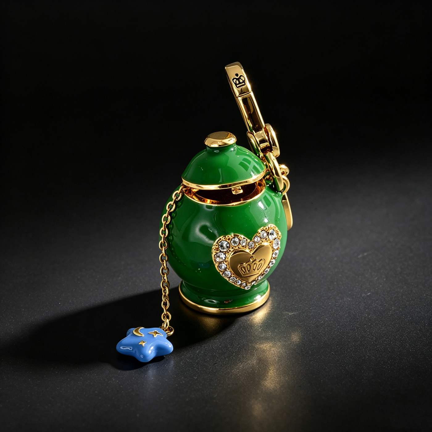 Cross-border fashion openable green candy jar pendant necklace, light luxury retro heart crown star moon pendant - Image 3