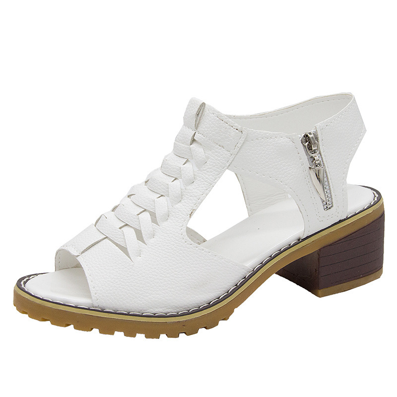 2024 summer new women's shoes Korean style thick heel sandals side zipper casual wedge heel solid color thick heel large size sandals for women - Image 9
