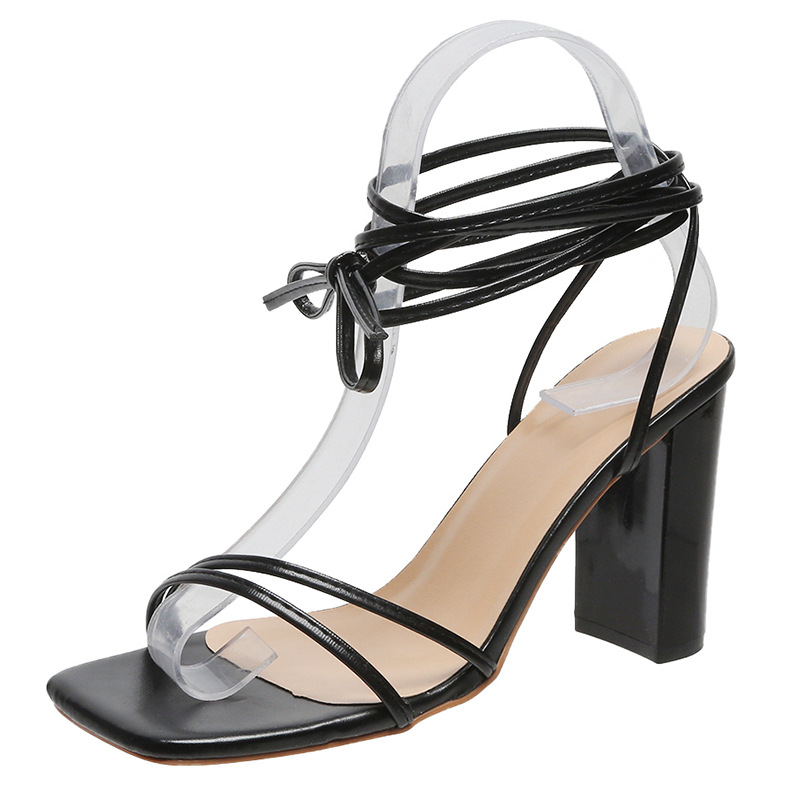 2022 summer large size foreign trade women's shoes sexy square toe straps stiletto high heels cross strap sandals for women cross-border - Image 7