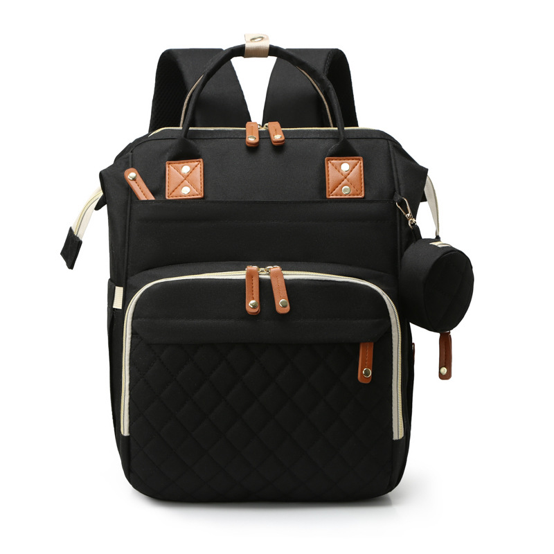 Cross-border classic mommy bag embellished with small coin purse multi-function USB charging mother and baby bag light solid color mommy bag - Image 11