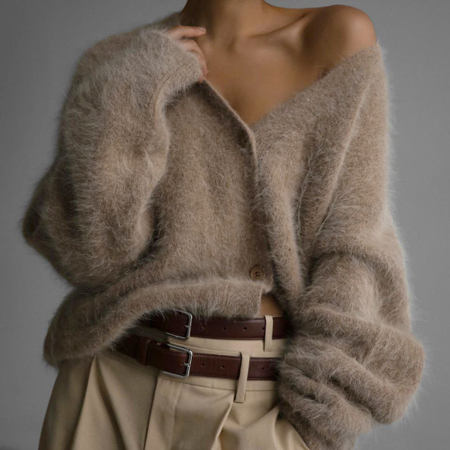 2026 Cross-Border Hot Selling Spring and Autumn Faux Mink Cardigan Women's Loose-fitting Sweater Coat Soft Long-Sleeved Knitwear