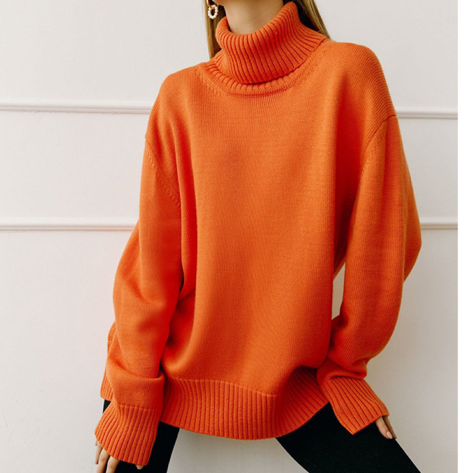 Women's solid color turtleneck sweater, European and American style, autumn and winter loose fit, versatile, classic best-selling knitwear, factory price wholesale. - Image 2