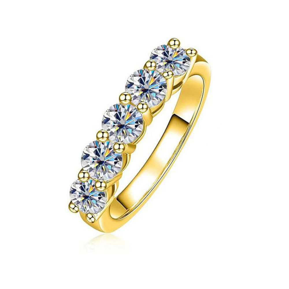 S925 Sterling Silver Five-Diamond Moissanite Pair Ring Classic Four-Prong Full Diamond Ring 18K Gold/White Gold Women's Ring Wholesale - Image 8