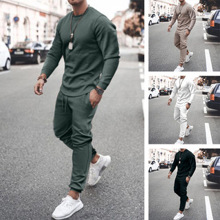 2021 Summer Cross-border European and American Independent Station Long Sleeve Casual Suit Two-piece Men's Trendy Multicolor - Image 2