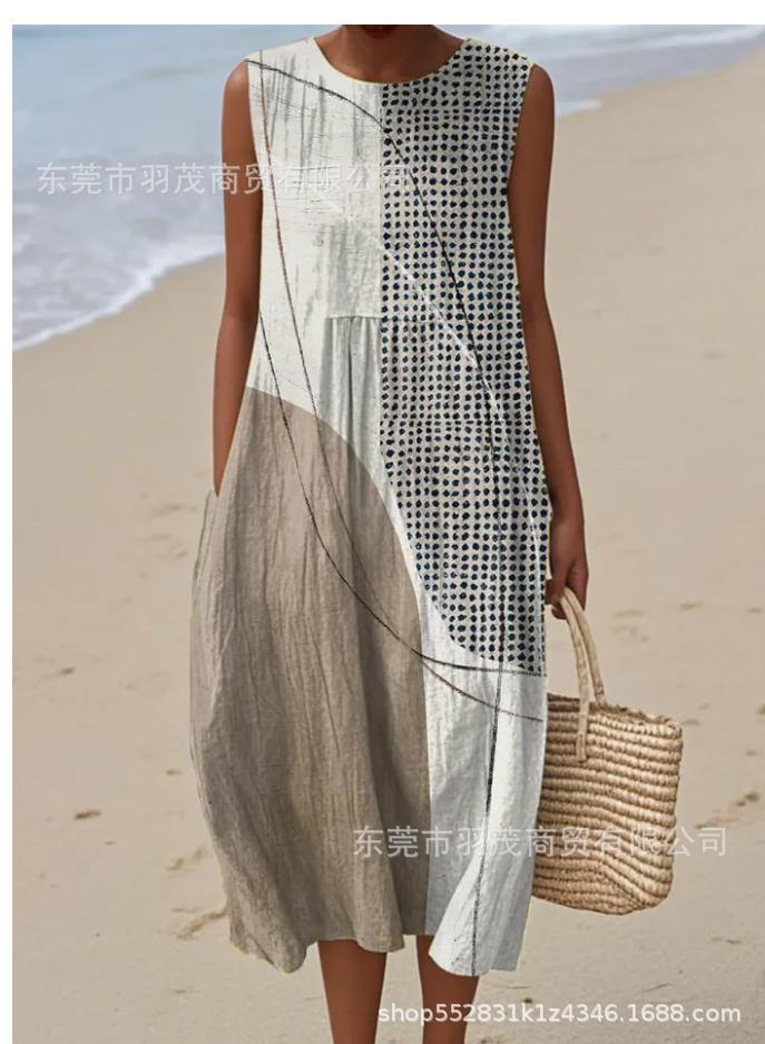 2025 European and American spring and summer new sleeveless casual printed temperament long skirt dress slim small fresh casual skirt - Image 15