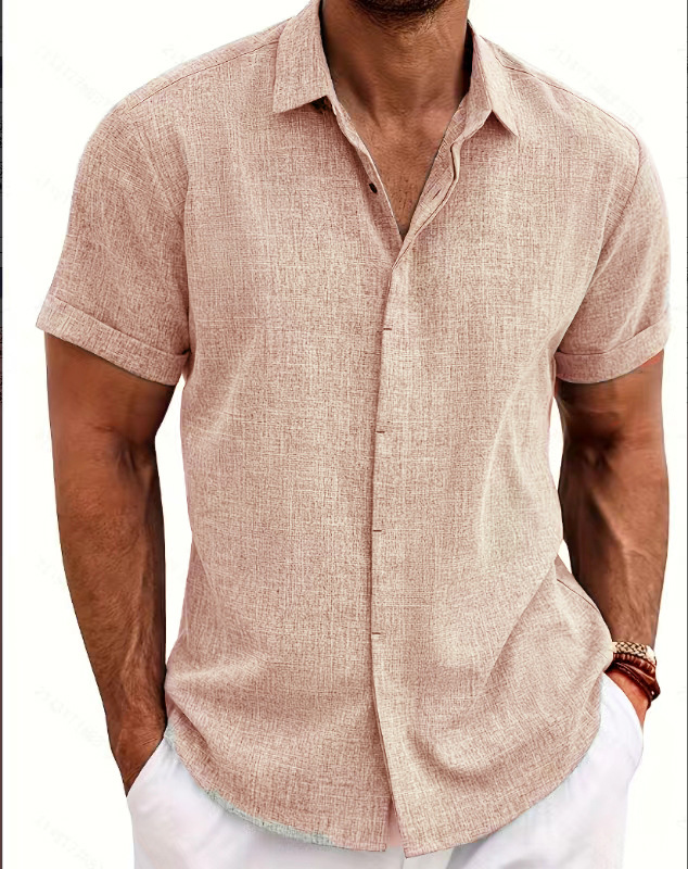 Men's linen short-sleeved T-shirt loose sweatshirt solid color short-sleeved cotton and linen shirt men's beach large size men's short-sleeved shirt - Image 10
