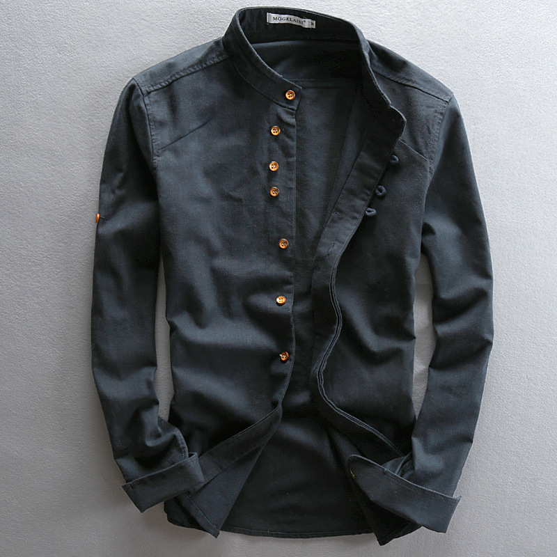 2024 autumn and winter new men's casual linen shirt Chinese style stand-up collar independent station wish cotton and linen shirt - Image 7