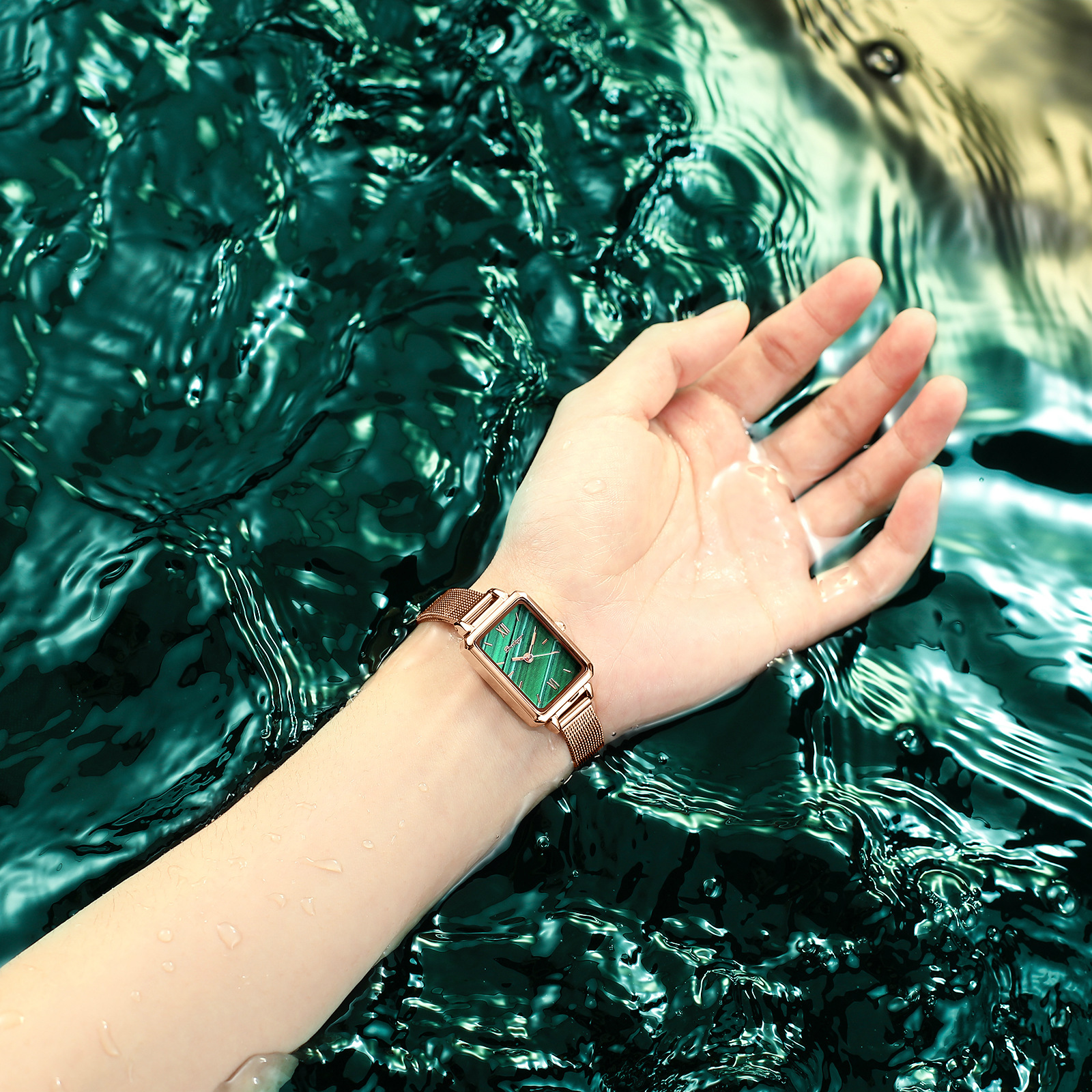 Small green watch vibrato live explosion style Swiss brand square ladies watch student Korean version of quartz watch one piece on behalf of - Image 10