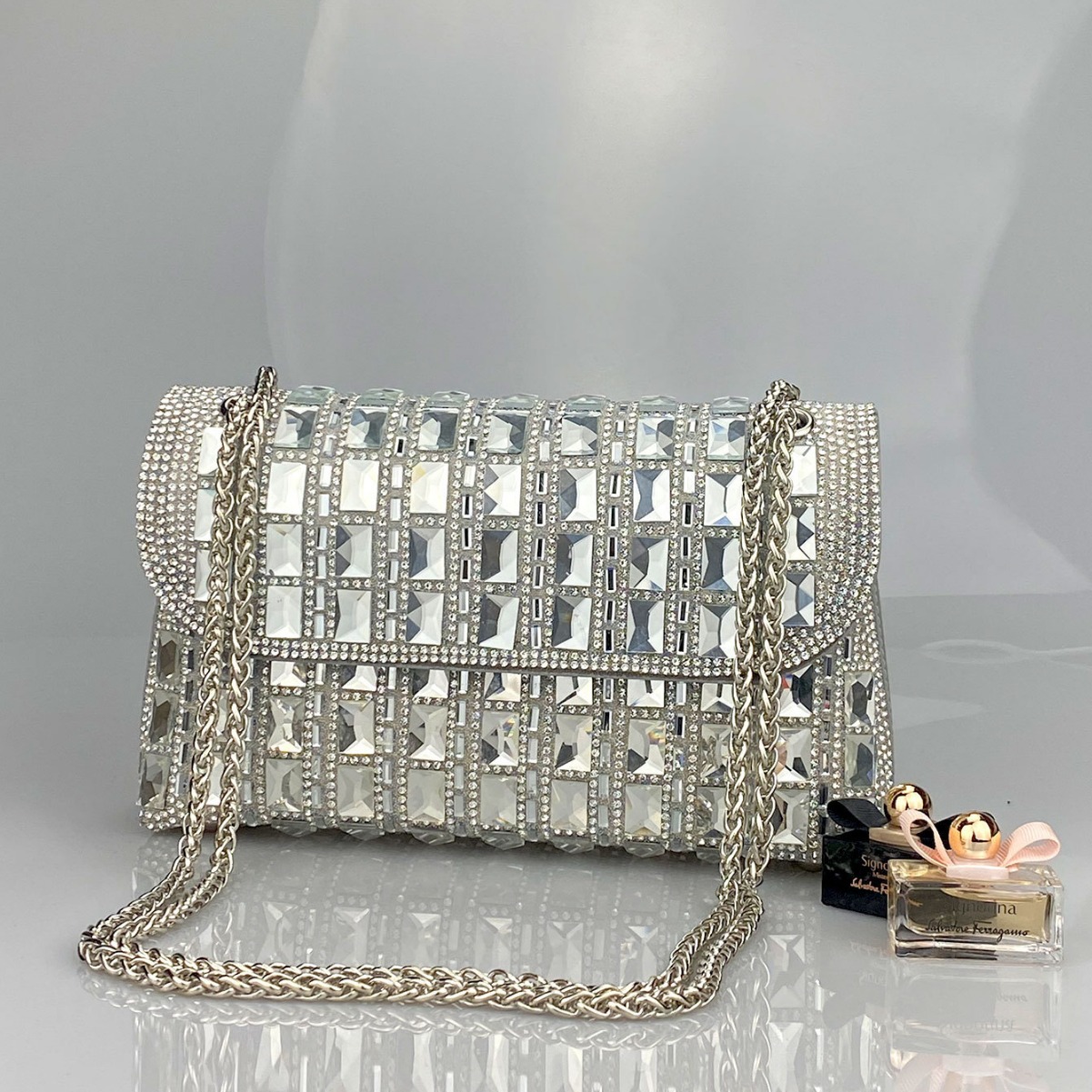 Cross-border new shiny glass evening dress celebrity rhinestone clutch bag underarm hand chain cheongsam bag dinner - Image 2