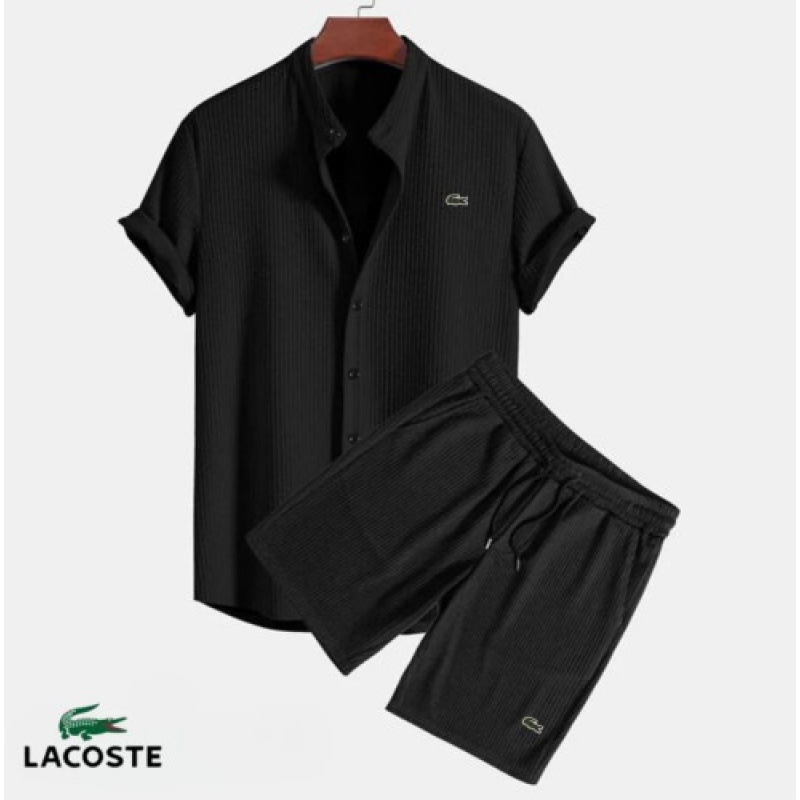 2024 Amazon TEMU hot-selling short-sleeved trendy black and white striped Hawaiian cross-border short-sleeved shirt men's suit - Image 3