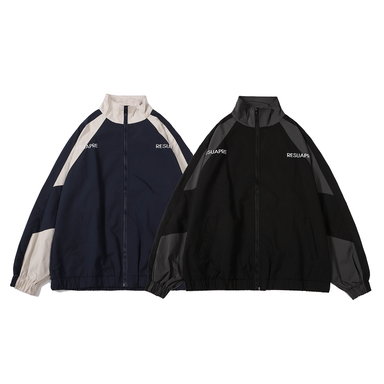 2022 autumn and winter Japanese retro color contrast stitching stand collar jacket men's trendy brand loose college style casual jacket for couples - Image 4