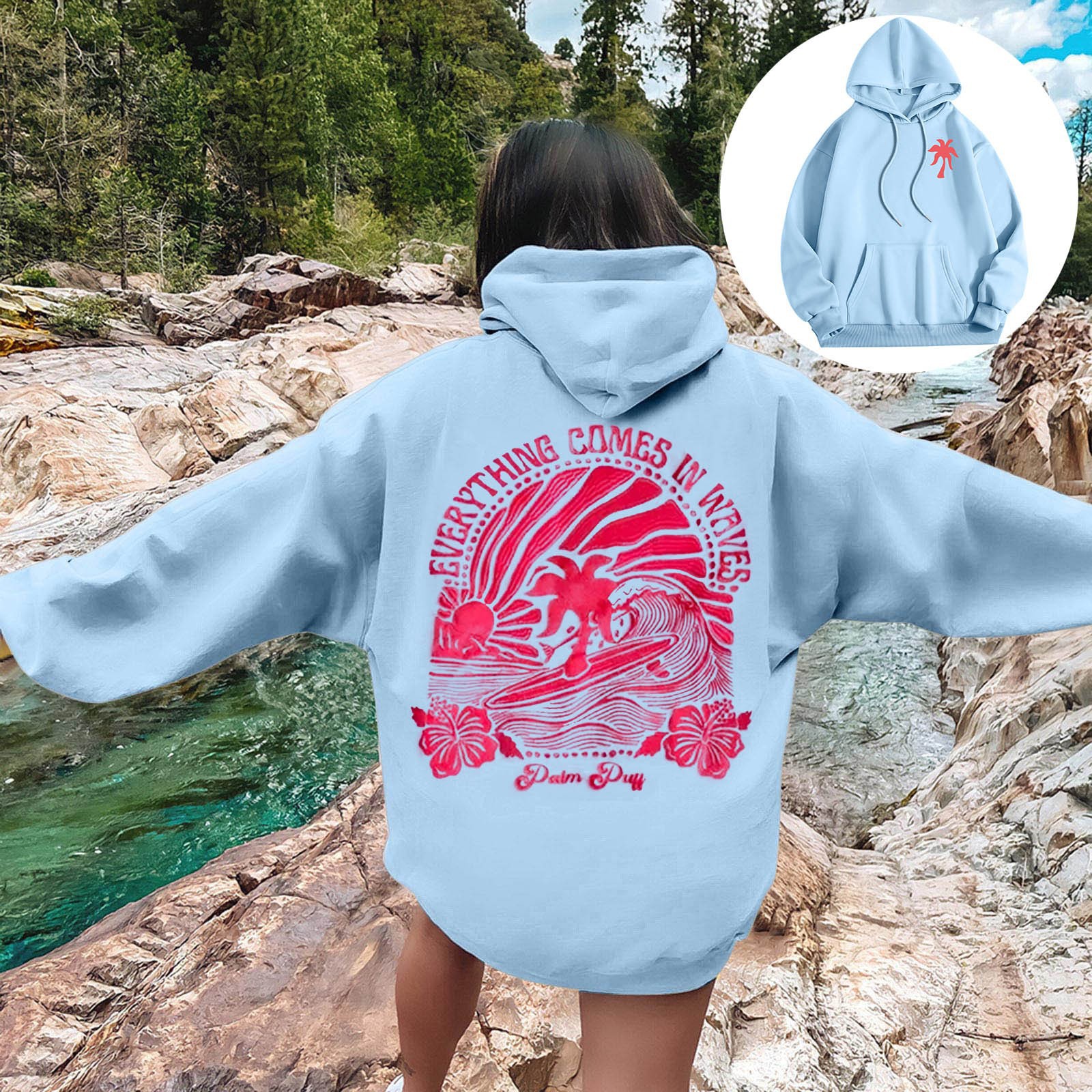 2024 New European Size Women's Drop Shoulder Sleeve Thread Chasing Sunsets Brand Sweatshirt Hoodie Print - Image 11