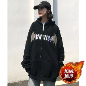 Couple style little devil horn hooded loose velvet sweatshirt jacket winter niche design wear ins top
