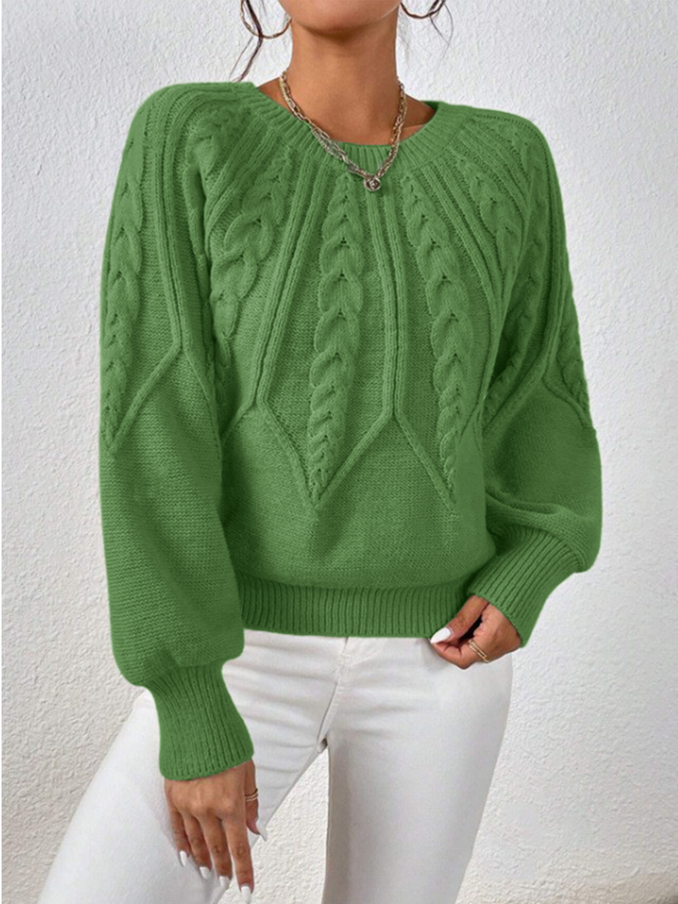 Amazon pullover crew neck knit sweater, cross-border foreign trade, long-sleeved cable knit solid color autumn and winter versatile knit top for women - Image 20