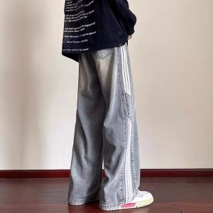 Men's spring and autumn new jeans men's Hong Kong trend brand loose casual wide-leg pants trendy men's pants men's clothing