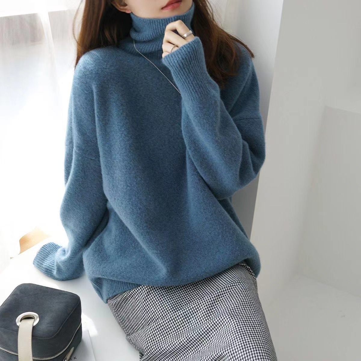 Customizable European and American cross-border high-neck sweater, 2026 autumn and winter loose-fitting versatile knit pullover style women's base layer. - Image 4