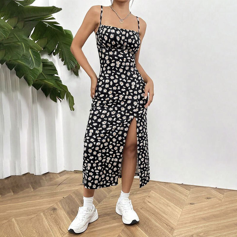 2025 New Foreign Trade Amazon Spring/Summer Camisole Strapless Slit Daisy Bodycon Print Midi Dress for Women - Image 11