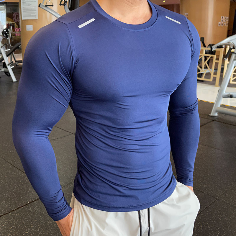 Quick-drying sports long-sleeved men's autumn and winter moisture-wicking high-elastic tights fashionable fitness clothes running training tops - Image 5
