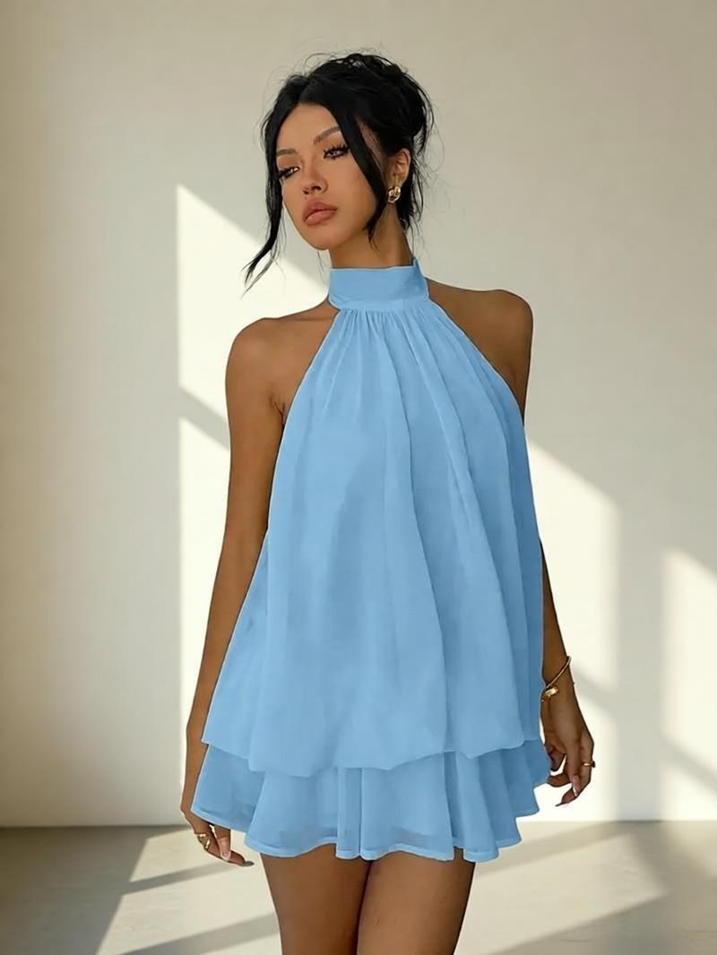 European and American cross-border Sanya resort dress, beach dress, chiffon halter neck tea break short skirt, 2025 autumn sexy hot girl dress - Image 9