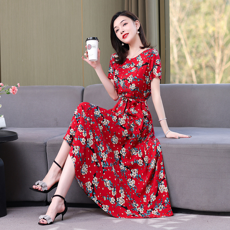 Artificial cotton silk dress women's clothing 2023 summer new middle-aged mother mid-length over-the-knee plus-size loose skirt - Image 6