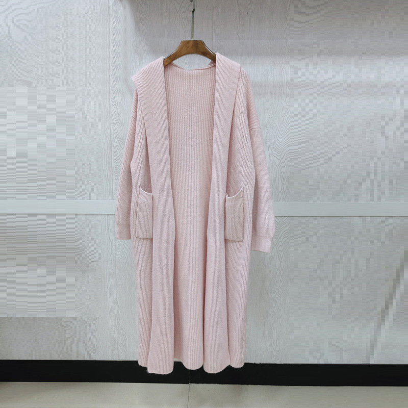 High-end mid-length hooded knitted cardigan for women, thickened for autumn and winter, soft and cozy style, perfect for layering under a coat. - Image 2