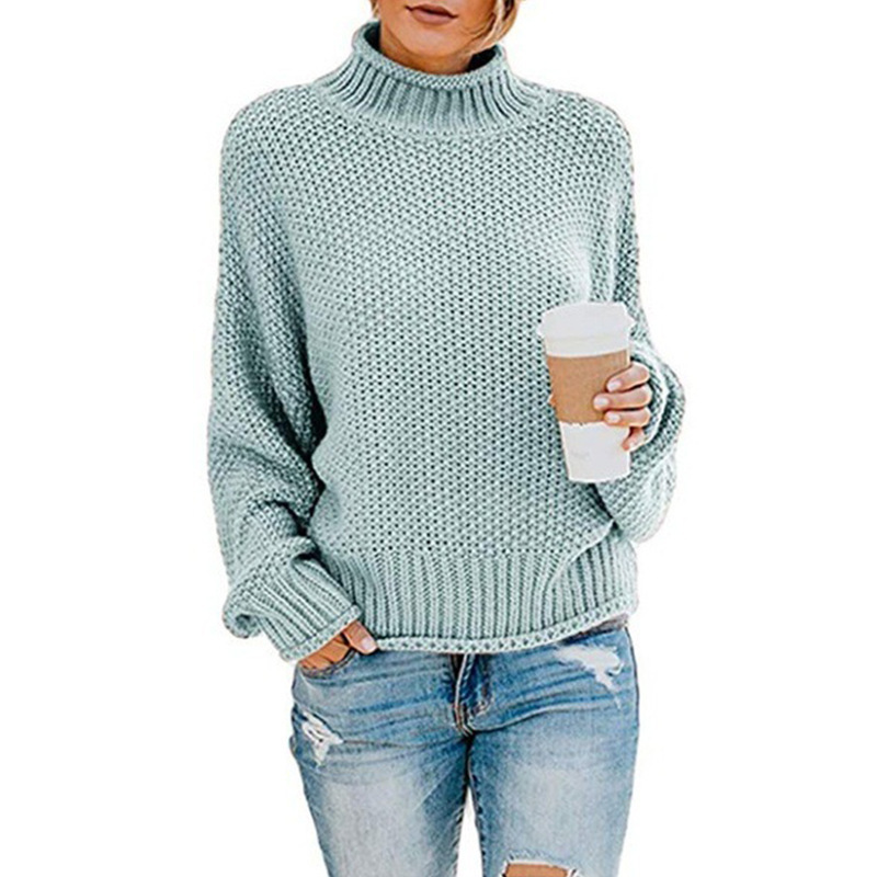 Turtleneck sweater women autumn and winter Amazon knitted sweater loose solid color large size OL commuting cross-border women's clothing - Image 4
