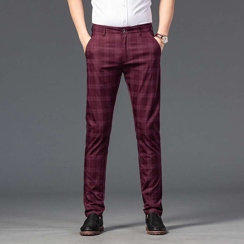 2021 Spring Pants Men's Casual Pants Men's Plaid Elastic Slim Business Straight Pants Youth Fashion Trend Men's Pants - Image 8