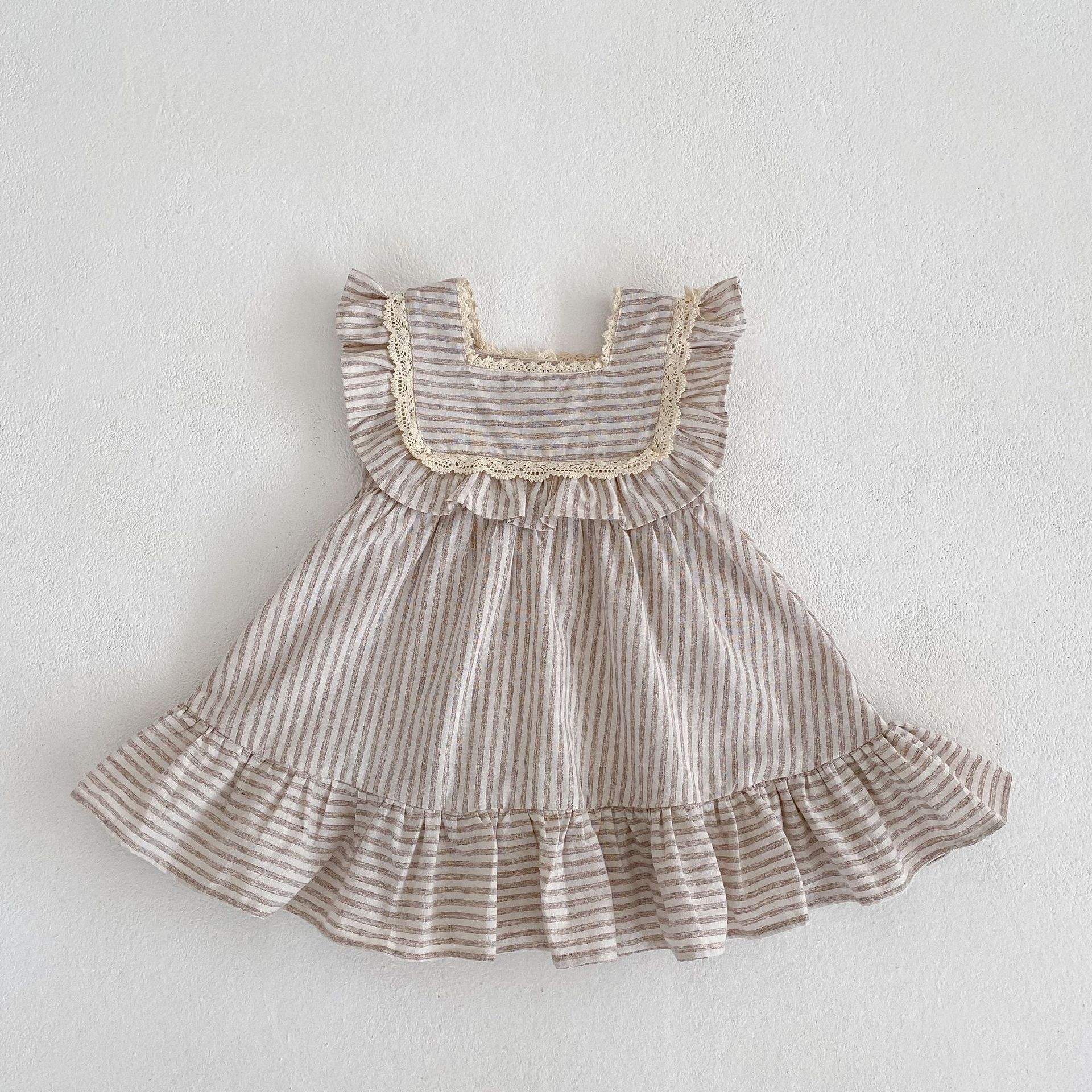 2023 new sister dress Korean version summer striped ruffles girls fashion princess dress baby crawling clothes - Image 8