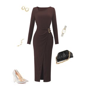 Knitted Dress with Asymmetric Neckline