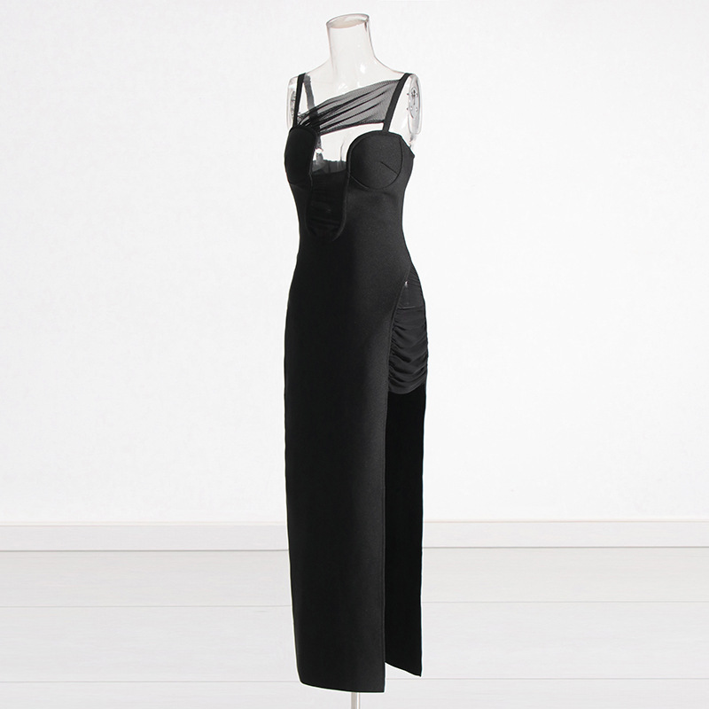 2026 Summer High-End New Sexy Hot Girl Mesh Patchwork Hollow Out Slim Fit Bandage Suspender Dress - Image 4