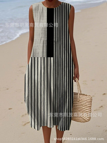 2025 European and American spring and summer new sleeveless casual printed temperament long skirt dress slim small fresh casual skirt - Image 37