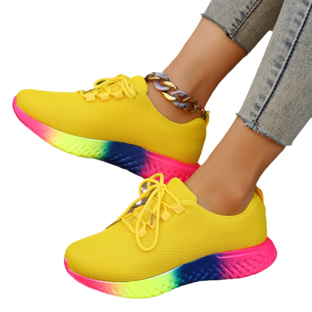New cross-border 2023 autumn European and American large size 36~43 rainbow single shoes women's casual thick-soled lace-up sports shoes women - Image 6