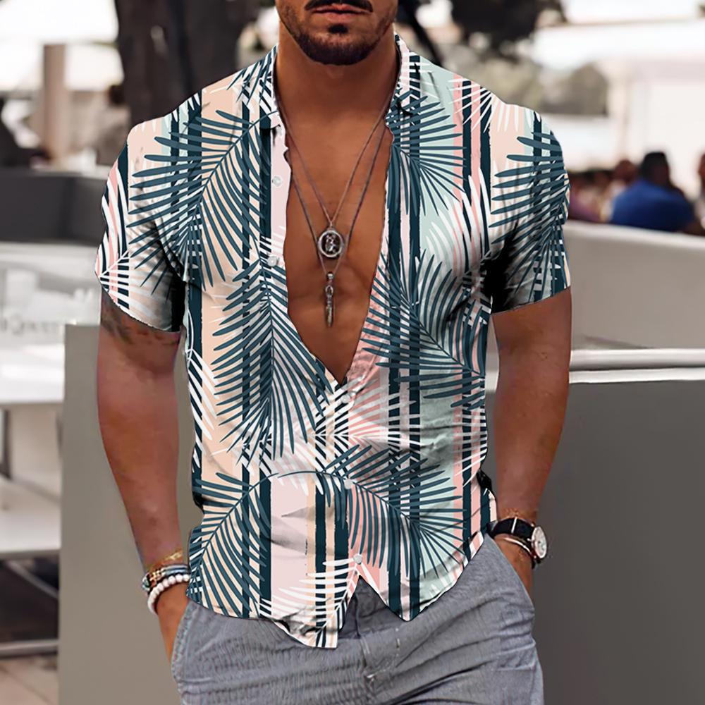 Cross-border foreign trade 2023 men's Hawaiian short-sleeved shirt men's lapel shirt holiday casual T-shirt - Image 20