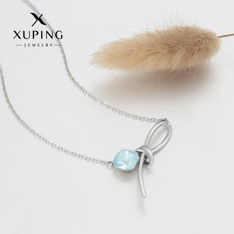 Xuping Imitation Crystal Bow Necklace, Fashionable, Simple, Sweet and Elegant Clavicle Chain for Women, Factory Wholesale - Image 2