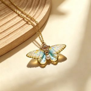 Forest-themed colorful butterfly pendant necklace for women, a luxurious and niche women's choker/collarbone necklace.